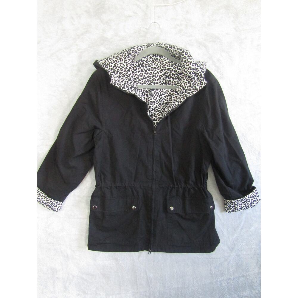 Reversible Leopard Print Jacket Casual Corner‎ Annex Women’s M Black Safari Hood